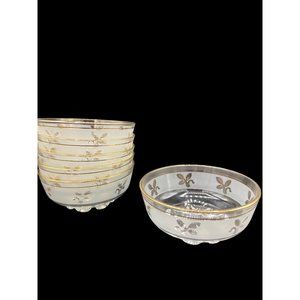 6 Vintage Frosted and Gold Leaf design Dessert Bowls 1960's 4 1/2 inch